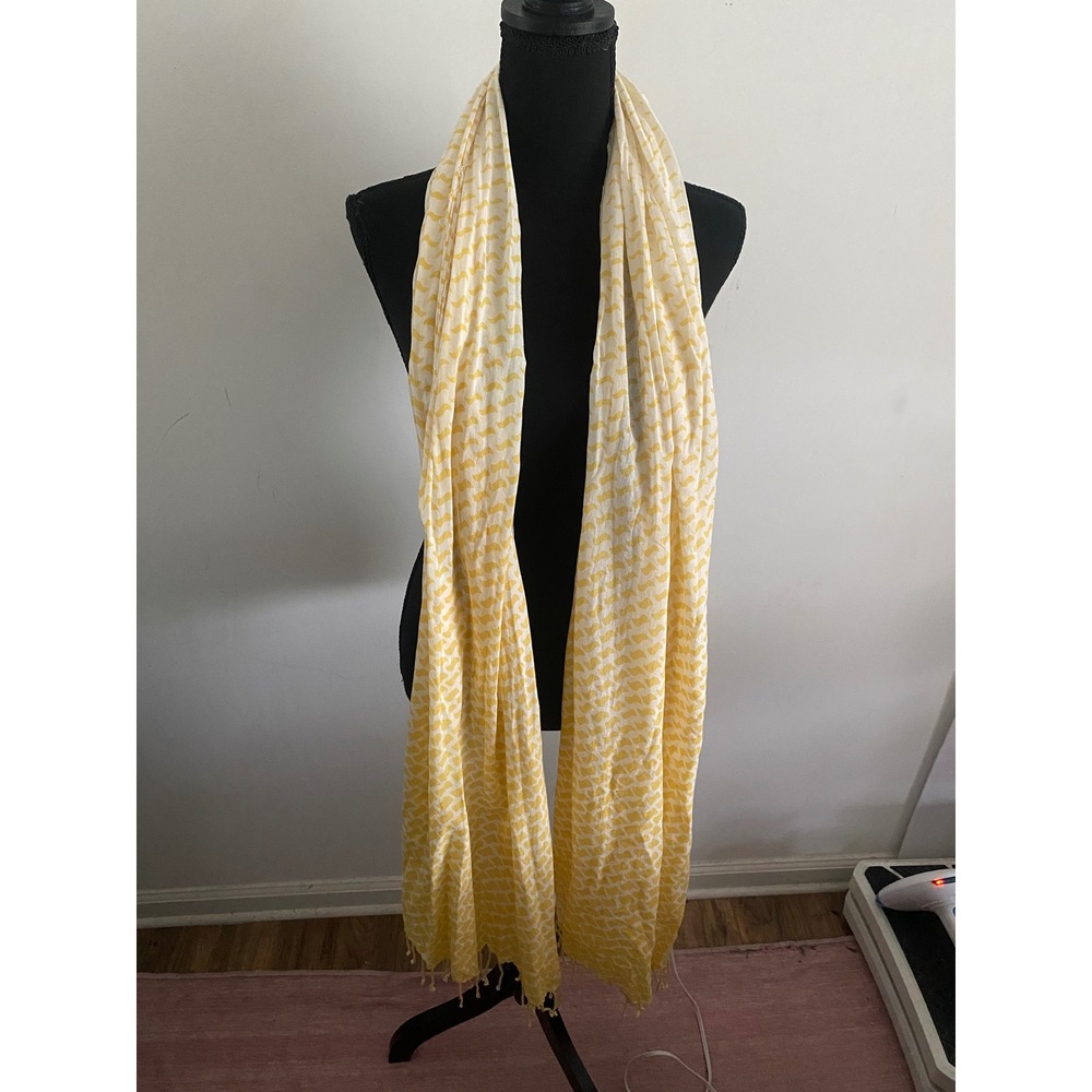 American Eagle Yellow White Geometric Pattern Scarf 100%‎ Cotton Tassels